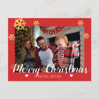 Merry Christmas Faux Gold Snowflakes Holiday Postcard