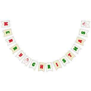 Merry Christmas Faux Gold Stars Santa Fun Holiday Bunting