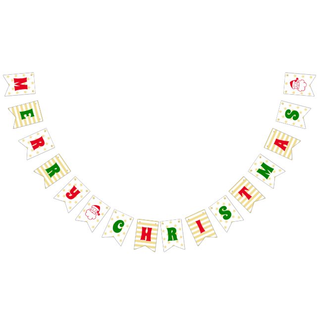 Merry Christmas Faux Gold Stars Santa Fun Holiday Bunting (All)