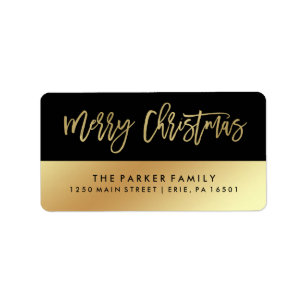 Merry Christmas Faux Gold Typography and Black Label