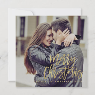 Merry Christmas   Faux Gold Typography with Photo Holiday Card