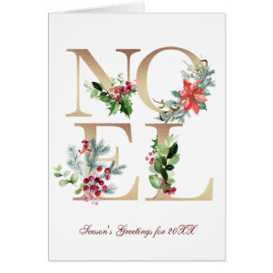 Merry Christmas faux gold winter florals Noel card