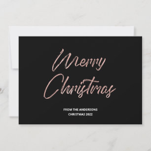 Merry Christmas Faux Rose Gold Foil and Black Holiday Card