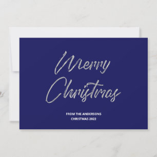 Merry Christmas Faux Silver Foil and Blue Holiday Card