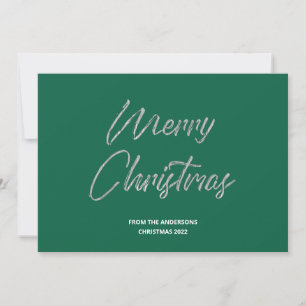 Merry Christmas Faux Silver Foil and Green Holiday Card
