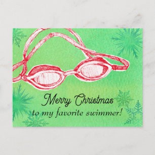 Merry Christmas Favorite Swimmer Goggles  Holiday Postcard