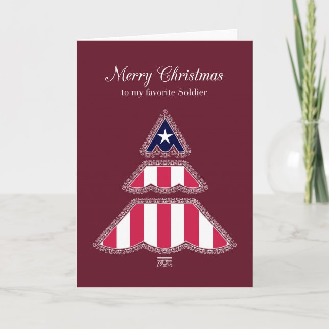Merry Christmas Favourite Soldier, Patriotic Tree Holiday Card (Front)