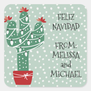 Merry Christmas   Feliz Navidad Cactus Square Sticker