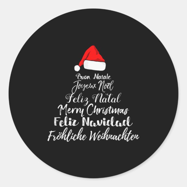 Merry Christmas Feliz Navidad Feliz Natal Language Classic Round Sticker (Front)