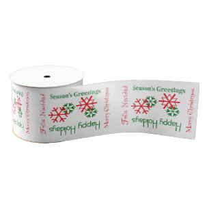 Merry Christmas, Feliz Navidad Text Gift Ribbon Grosgrain Ribbon