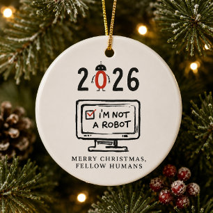 Merry Christmas Fellow Humans Funny AI Ceramic Ornament