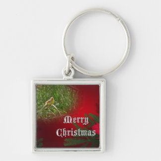 Merry Christmas Female Cardinal Songbird Key Ring