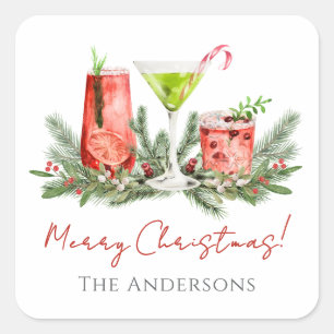 Merry Christmas Festive Cocktails Holiday Square Sticker