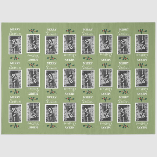 Merry Christmas Festive Customised Photo - Green Tissue Paper (Front)