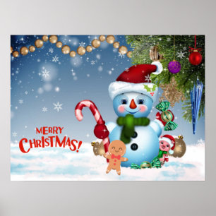 Merry Christmas Festive Cute Snowman Holiday   Poster