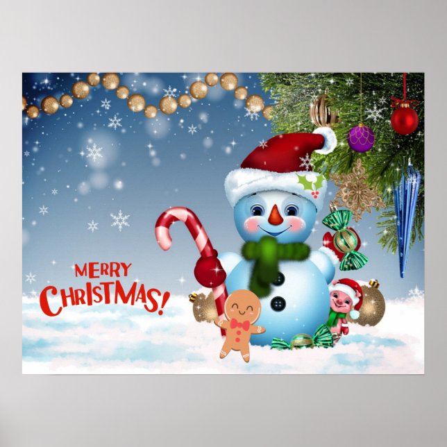 Merry Christmas Festive Cute Snowman Holiday   Poster (Front)