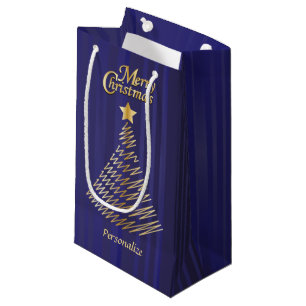 Merry Christmas Festive Dark Blue and Gold Tree Sm Small Gift Bag