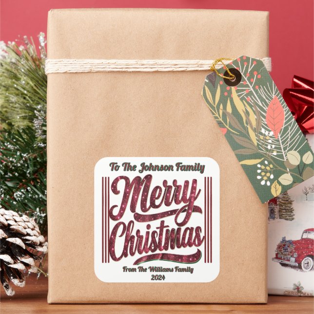 Merry Christmas Festive Design Square Sticker (Holiday)