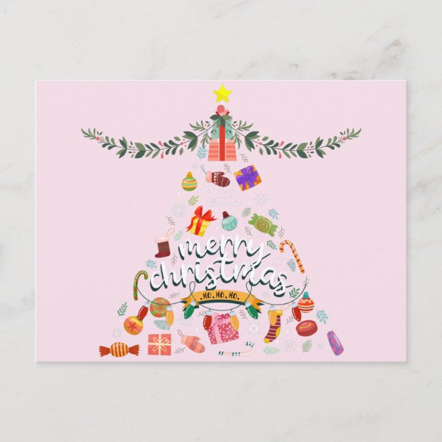 Merry Christmas Festive Everything Christmas Tree Postcard (Front)