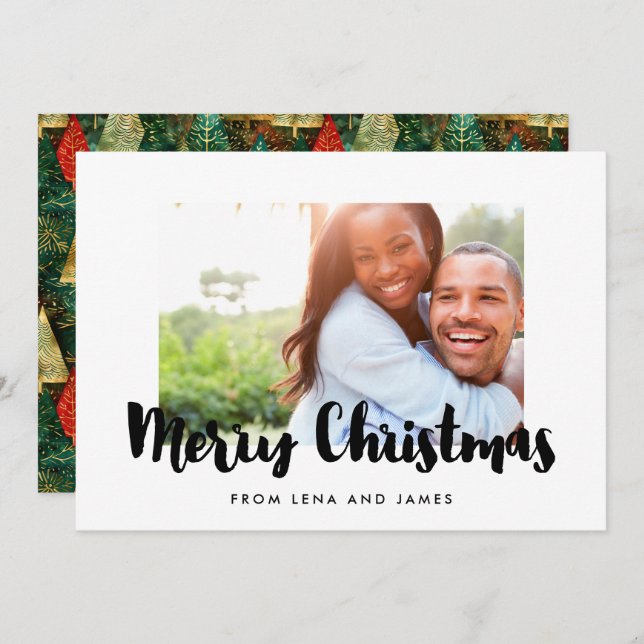Merry Christmas Festive Family Photo Holiday Card (Front/Back)