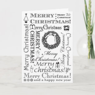 Merry Christmas Festive Fonts BW Holiday Card