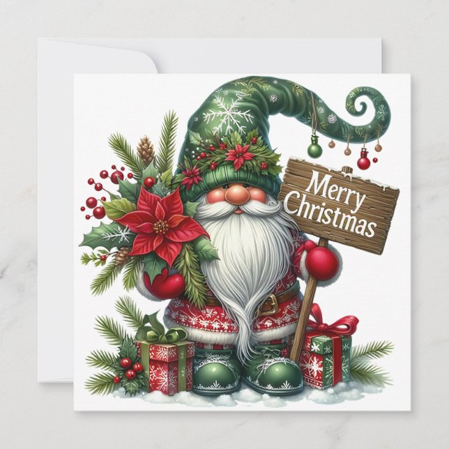 Merry Christmas Festive Gnome with Decorations  Holiday Card (Front)