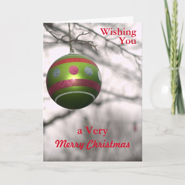 Merry Christmas Festive Green Red Ball Ornament Holiday Card (Front)