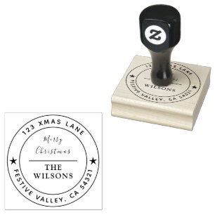 Merry Christmas Festive Holiday Address Rubber Stamp
