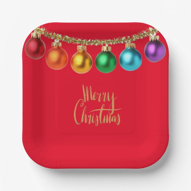 Merry Christmas, festive holiday design, Paper Plate (Front)