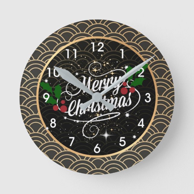 Merry Christmas, festive holiday design, Round Clo Clock (Front)