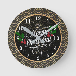 Merry Christmas, festive holiday design, Round Clo Round Clock
