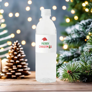 Merry Christmas Festive Holiday Gift Design Water Bottle Label