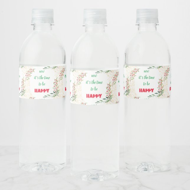 Merry Christmas Festive Holiday Gift Design        Water Bottle Label (Bottles)