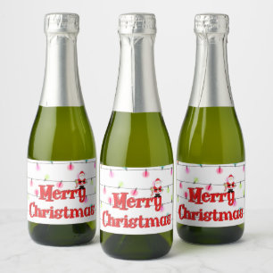 Merry Christmas Festive Holiday Lights with Santa Sparkling Wine Label