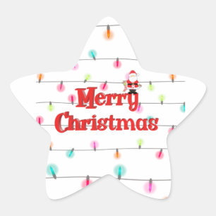 Merry Christmas Festive Holiday Lights with Santa  Star Sticker