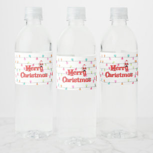 Merry Christmas Festive Holiday Lights with Santa Water Bottle Label