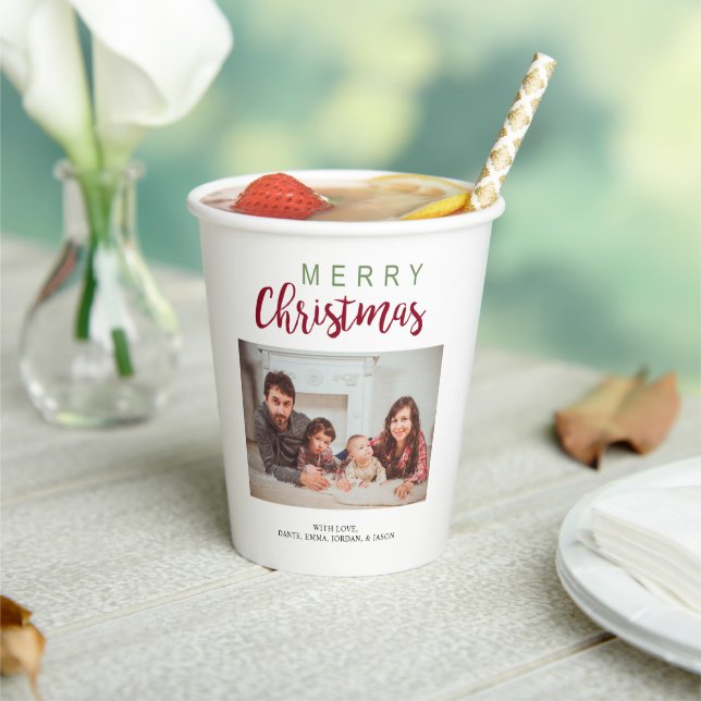 Merry Christmas Festive Lettering Family Photo  Paper Cups (Insitu)
