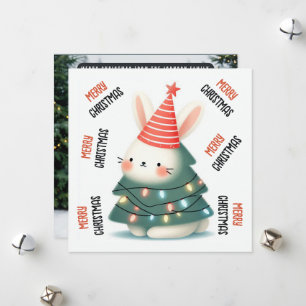 Merry Christmas Festive lights bunny tree Holiday Card