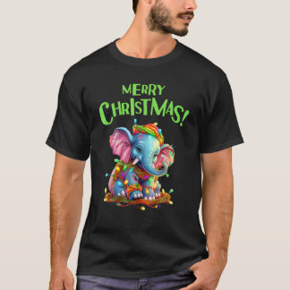 Merry Christmas Festive Lights Cute Elephant T-Shirt