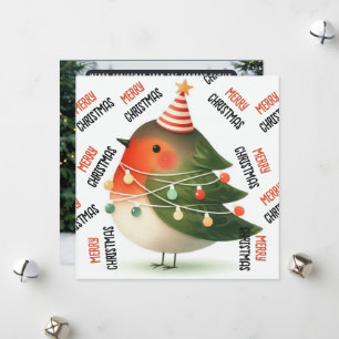 Merry Christmas Festive lights robin tree Holiday Card