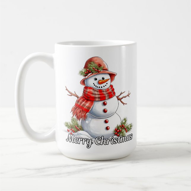 Merry Christmas Festive Little Snowman Coffee Mug (Left)