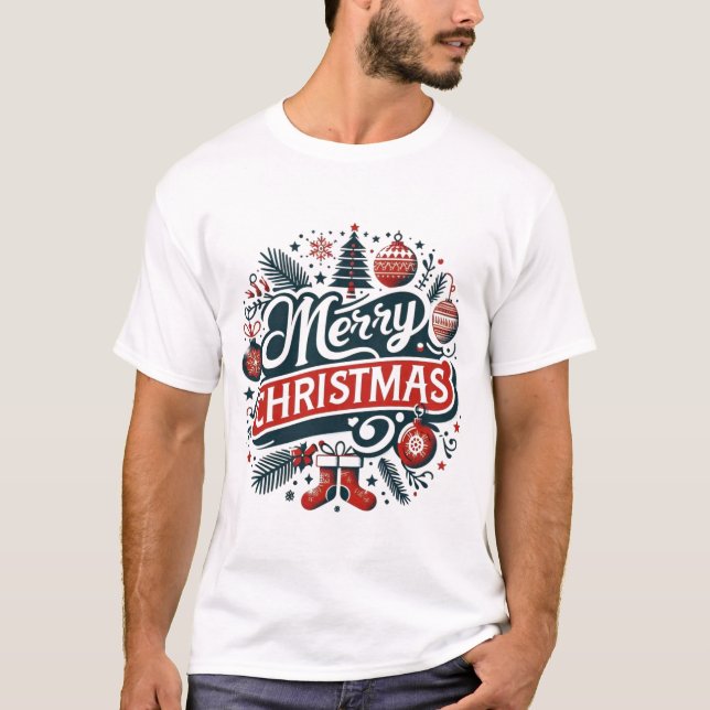 Merry Christmas Festive Ornaments T-Shirt (Front)