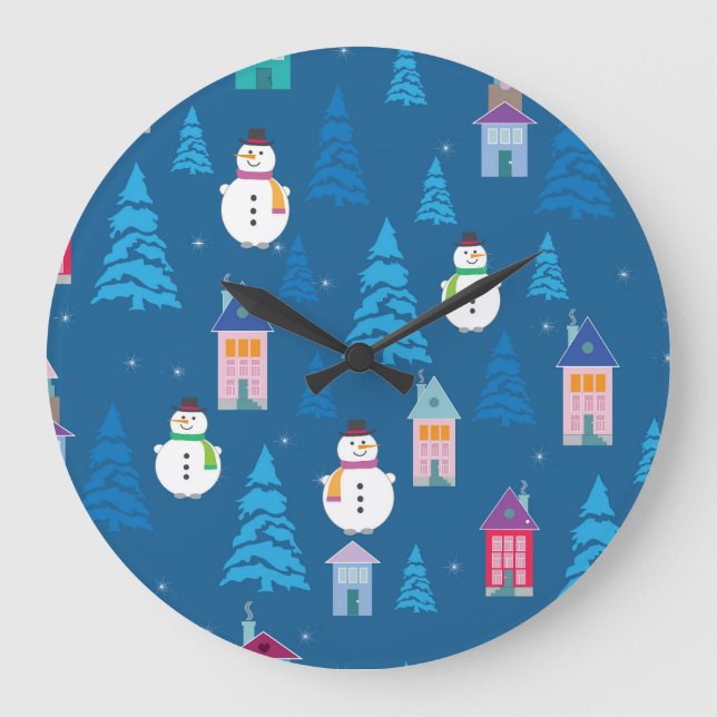 Merry Christmas Festive Pattern Design Large Clock (Front)