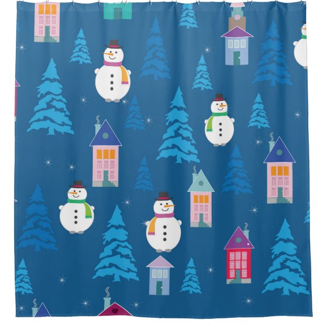 Merry Christmas Festive Pattern Design Shower Curtain (Front)