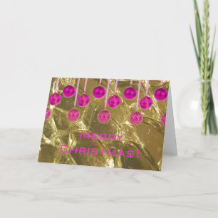 Merry Christmas Festive Pink Gold Baubles Holiday Card