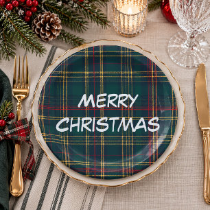 Merry Christmas Festive Plaid Paper Plates