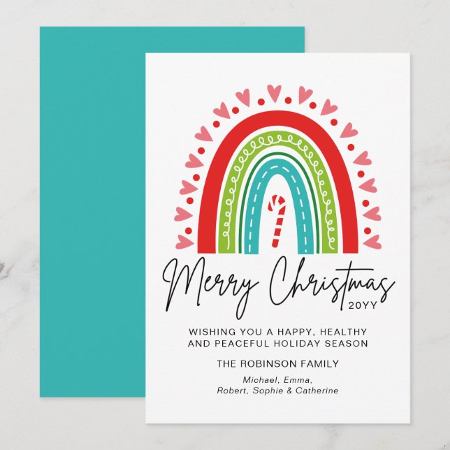 Merry Christmas Festive Rainbow Candy Cane Heart (Front/Back)