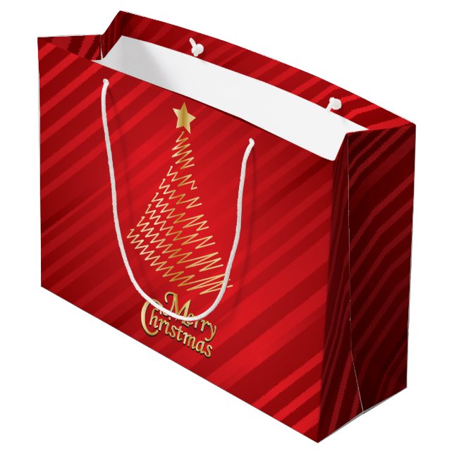 Merry Christmas Festive Red and Gold Tree Large Gift Bag (Back Angled)