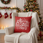 Merry Christmas Festive Red and White Holiday Cushion<br><div class="desc">Celebrate the holidays with this festive red and white pillow that wishes everyone a "Merry Christmas" in a fun yet classic script with stylish seasonal flourishes.</div>
