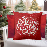 Merry Christmas Festive Red and White Holiday Cushion<br><div class="desc">Celebrate the holidays with this festive red and white pillow that wishes everyone a "Merry Christmas" in a fun yet classic script with stylish seasonal flourishes.</div>